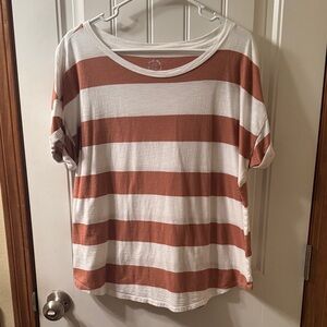 Maurices White and Brick Striped Short Sleeve Tee